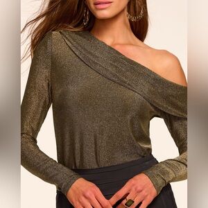 Ramy Brook Carrie Sparkle Knit Off-The-Shoulder Top – Gold | Size Small - EUC